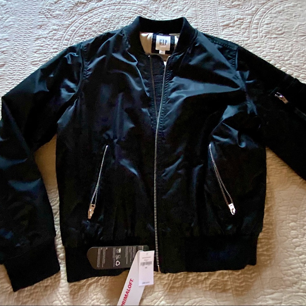 Satin Black Bomber Jacket XS, NWT